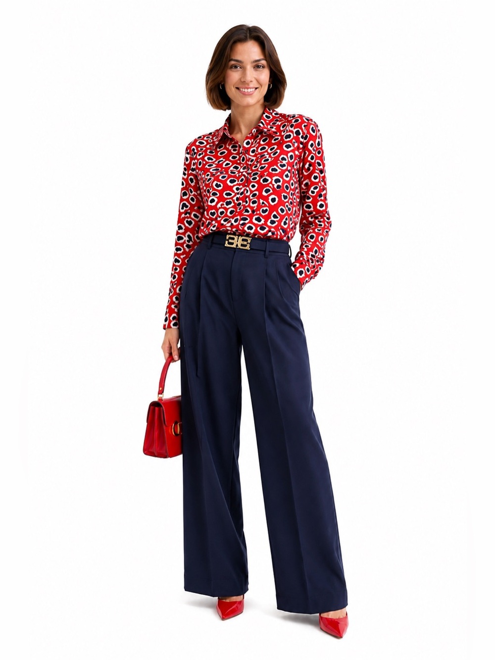 J. Crew Red Silk Printed Collared Long-Sleeve Blouse CT